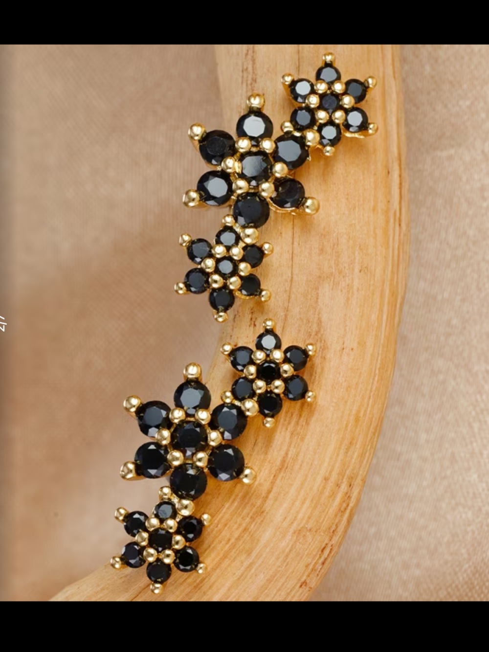 Gold Floral Cluster Stud Earrings in Black